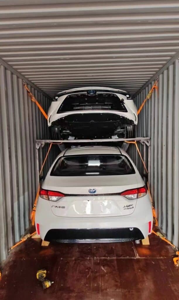 Toyota Corolla being loaded for export from Nansha Port to Lagos